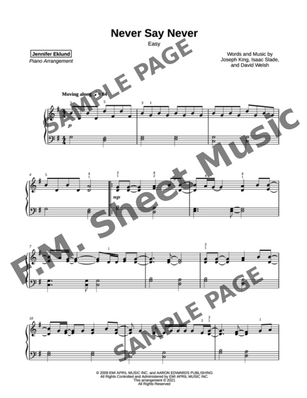 Never Say Never Easy Piano By The Fray F M Sheet Music Pop